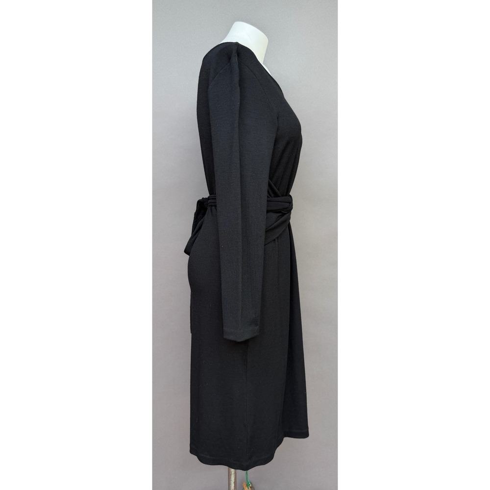 Talbots Black Long Sleeve Wrap Waist Midi Dress Large NEW Wool Desk to Dinner - Picture 5 of 13